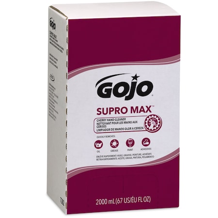 Gojo Hand Cleaner, Supro Max Series, Liquid, 2,000 mL, Includes Grit, Cherry, 4 PK 7282-04