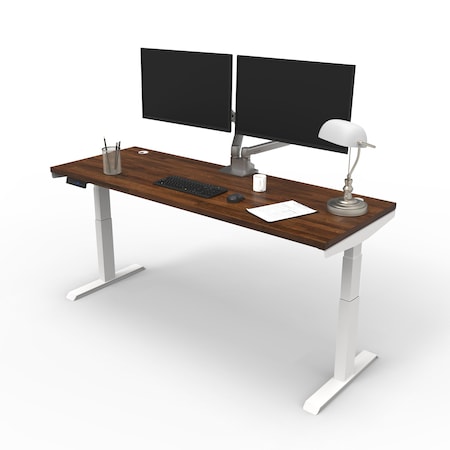 We'Re It Electric Sit Stand Desk, 46.25 H, 24 W X Laminate wood, metal, White, Walnut Block VL23WH7224-WNB