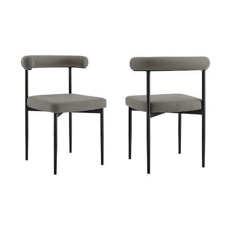 Armen Living Shannon Dining Chair with Matte Black Iron and Light Gray Faux Leather - Set of 2 LCSNSIBLKPGRY