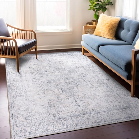 World Rug Gallery Vintage Inspired Distressed Machine Washable Area Rug 6 ft 6 in x 9 ft Blue 6031BLUE6X9