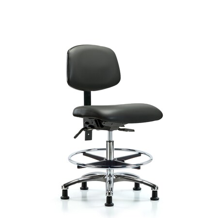 Blue Ridge Ergonomics Vinyl Chair Chrome, Med Bench, Foot Ring, Casters, Carbon BR-VMBCH-CR-T0-A0-CF-RG-8823