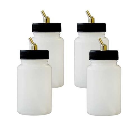 Paasche 3oz Plastic Bottle Assemblies for VL, MIL, SI, & TS Airbrushes, 4PK BA-60-3P-4