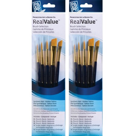 Princeton RealValue Brush Set, Gold Taklon Bristles, Short Handle Mixed Media Paintbrush, 5-Piece Set, 2PK PR9139