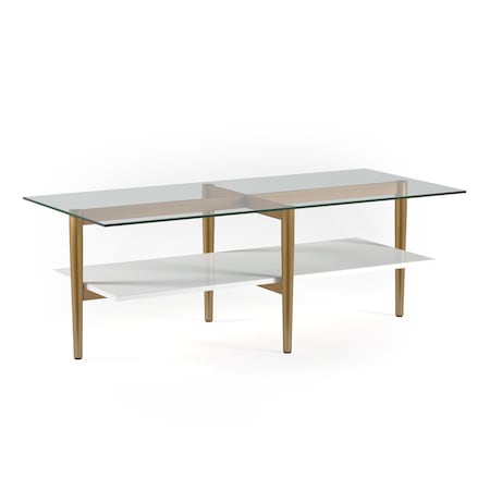 Homeroots 47" Gold Glass And Steel Coffee Table With Shelf 520947