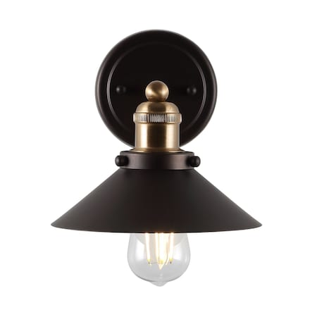 Jonathan Y July 7.88" 1-Light Industrial Farmhouse Metal Vanity Light, Oil Rubbed Bronze/Brass Gold JYL7426C