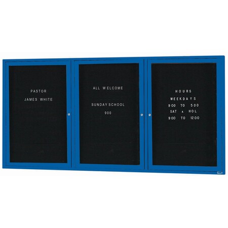 Aarco Enclosed Letter Board Directory w/ Powder Coated BlueAluminum Frame, 36''Hx72''W, 3 Doors ADC3672-3B