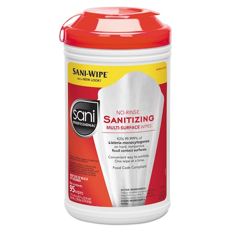 Sani Professional No-Rinse Sanitizing Multi-Surface Wipes, White, 95/Container P56784