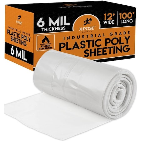Xpose Safety Tarp, 12 ft x 100 ft, 6 Mil, White, Polyethylene, Fire Retardant C-612FR-X