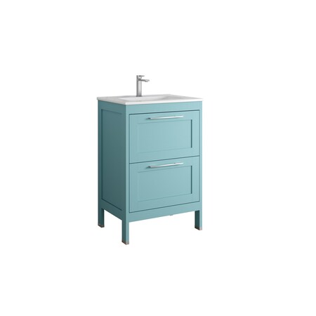 Homeroots 24" Blue Wood Freestanding Bathroom Vanity With White Sink And Two Drawers 627396