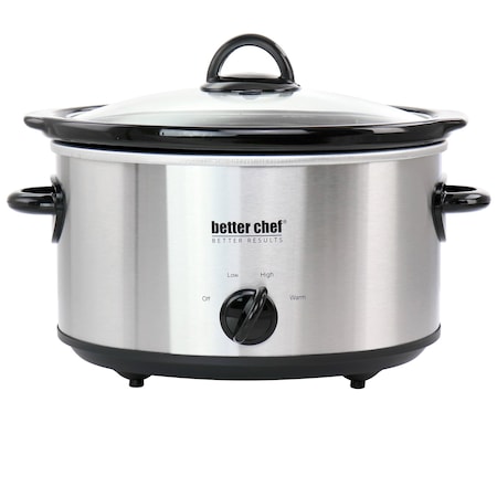 Better Chef 4 Quart Oval Slow Cooker with Removable Stoneware Crock in Stainless Steel IM-466S