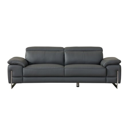 Homeroots 87" Dark Gray Italian Leather Solid Wood Sofa 720453