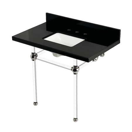 Kingston Brass 36" Black Granite Console Sink with Acrylic Legs, 8-Inch, 3-Hole, Black Granite/Polished Nickel KVPK3630KASQ6