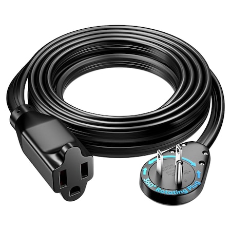 Maximm 10ft 14AWG 360 degrees Flat Plug Heavy Duty Extension Cord, Low Profile UL, Black ADW-S360-31F10-14B0