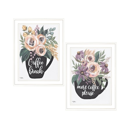 Homeroots Set Of Two Coffee And Flowers White Framed Print Kitchen Wall Art, 2PK 408027