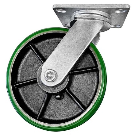 Hyw Products Heavy Duty Caster 10in x 3in Green Polyurethane on Cast Iron Wheel - Swivel 53-10S-A1-PC