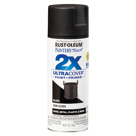 Ultra Cover 2X 12 Oz Rust-Oleum Painter's Touch 2X Black Ultra Cover Paint + Primer Spray Paint, Semi-Gloss 334097