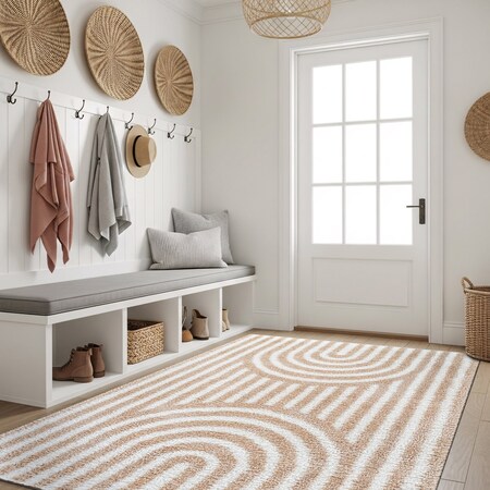 World Rug Gallery Abstract Arch Shag Area Rug 4 ft x 6 ft Beige WR121BEIGE4X6
