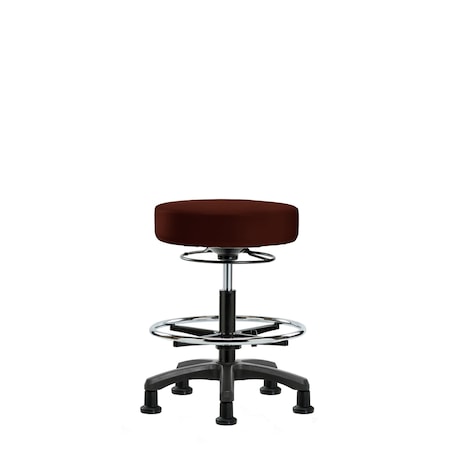 Blue Ridge Ergonomics Vinyl Mini-Stool-Medium Bench Ht with Chrome Foot Ring&Stat Glides in Burgundy Trailblazer Vinyl VMBMS-RG-CF-RG-8569