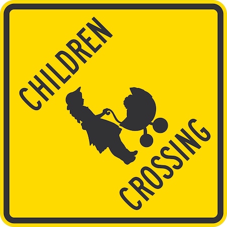 Lyle Children Crossing (with Girl Child & Baby Buggy Graphic), 24x24, Diamond Grade, Yellow G-12586-DG_24x24