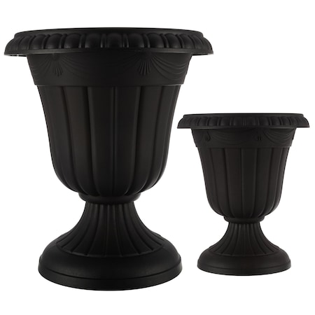Pure Garden Outdoor Planter 2-Pack Large & Small Urn Planters Plastic Plant Pots for Indoor or Outdoor 50-LG1432