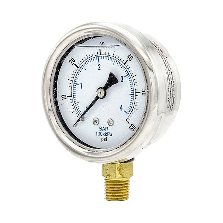 Zoro Select Pressure Gauge, 1/4 in NPT, Bottom Location 211L-254D