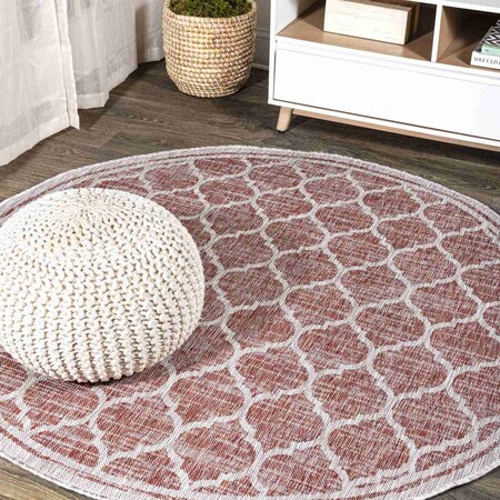 Jonathan Y Trebol Moroccan Trellis Textured Weave Red/Beige 3 ft Round Indoor/Outdoor Area Rug SMB109C-3R