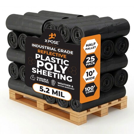 Xpose Safety 10ft x 100ft Black Poly Sheeting, 5.2 Mil, 25PK B-610IS-25-X