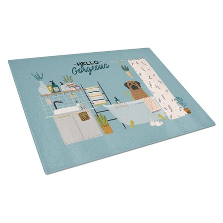 Carolines Treasures Brindle Mastiff in Bathtub Glass Cutting Board - Large CK7437LCB