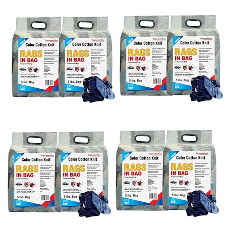 Supremeplus New Color Knit T-Shirt Cleaning Rags, 5 lbs. Bag, Pack of 8, 8PK SP-0058