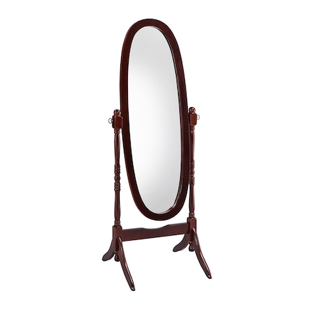 Homeroots 59" Brown Cherry Oval Framed Cheval Standing Mirror 468363