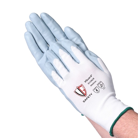 Vguard Foam Nitrile Coated Nylon Knit Gloves, White/Gray, Small, 144PK G12A27