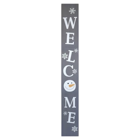 Homeroots 72in Gray And White Solid Wood Welcome Christmas Snowman Porch Sign 634292