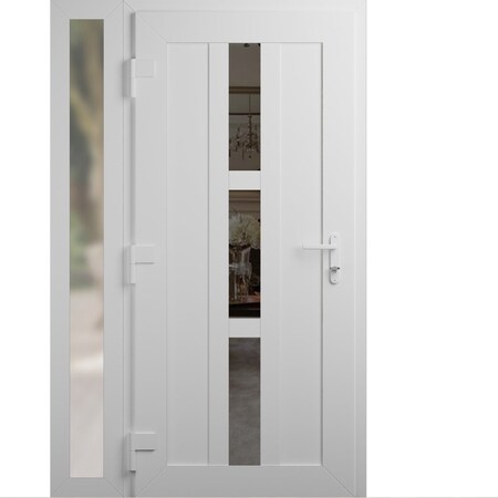 Vdomdoors Front Exterior Prehung Metal-Plastic Door Frosted Glass / MANUX 8112 White Silk / Office Commercial MANUX8112EXD-WS-W32+12-H80-RH-I