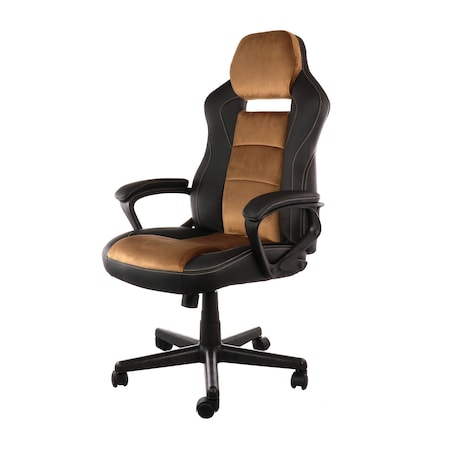 Elama High Back Adjustable Faux Leather Office Chair in Black and Brown ELM-F-003