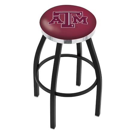 Holland Bar Stool Co 36" Blk Wrinkle Texas A&M Swivel Bar Stool, Chrome Ring L8B2C36TexA-M