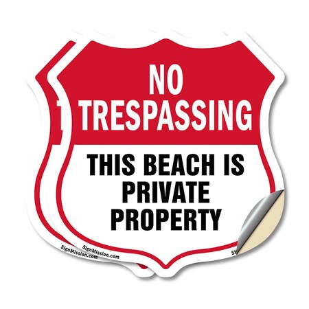 Signmission No Trespassing Shield Sign This Beach Is, 12 inch X 12 inch, Vinyl Decal, 2PK SHI-D-2PACK-12-417
