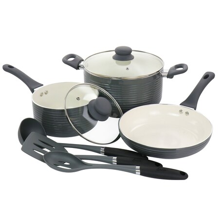 Oster Ridge Valley 8 Piece Aluminum Nonstick Cookware Set in Grey 127761.08