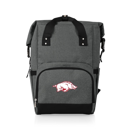 Picnic Time Family Of Brands NCAA Arkansas Razorbacks On The Go Roll-Top Backpack CoolerHeathered Gray 616-00-105-036-0