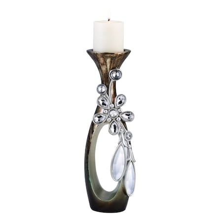 Homeroots 20" Ornate Faux Crystal Tabletop Pillar Candle Holder 468336