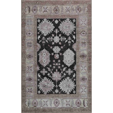 Jonathan Y Kisara Oushak Style Distressed Border Non-Slip Machine-Washable Charcoal/Beige 3ft x 5ft Area Rug PTN101B-3