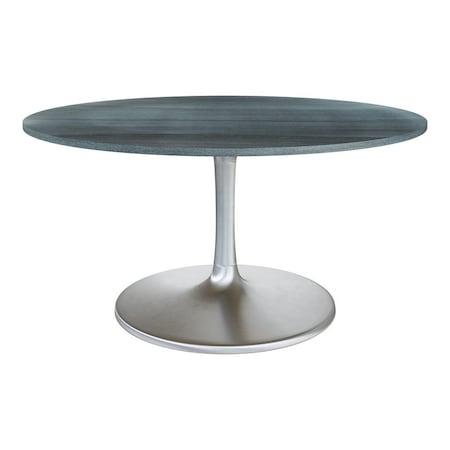 Homeroots 60" Gray and Silver Marble and Aluminum Pedestal Base Round Top Dining Table 572221