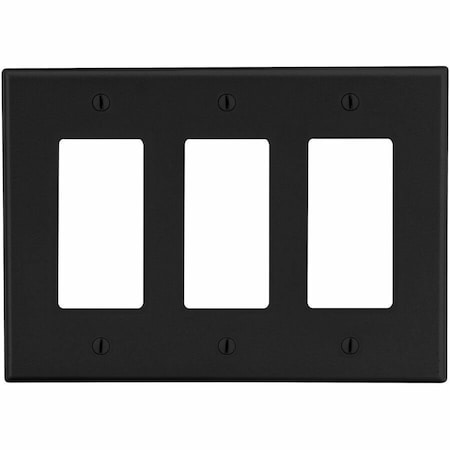 Hubbell Wiring Device-Kellems Rocker Wall Plate, Number of Gangs: 3 Plastic, Satin Finish, Black P263BK