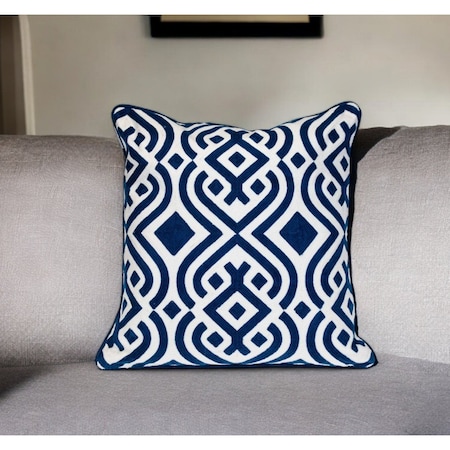 Homeroots 20" Blue and White Geometric Cotton Throw Pillow 529277