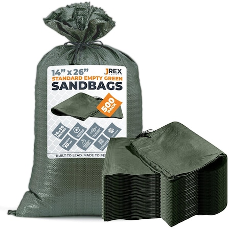 Jrex Safety Woven Green Polypropylene Sandbags - 14 x 26 in, 50 lb Capacity, 500PK SBG-JR-1426-500PK