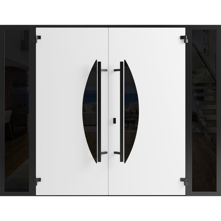 Vdomdoors Front Exterior Prehung Aluminum Double Doors Ronex1077 Teak 2 Sidelights Mirrored Clear Glass Entry RONEX1077DEXD-OAK-W12+72+12xH80-LH-O