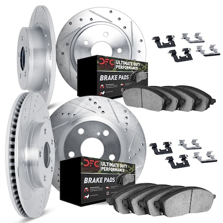 Dynamic Friction Co DFC Brake Rotor - Drilled & Slotted - Silver- Heavy Duty Brake Pad includes Hardware 7414-42001