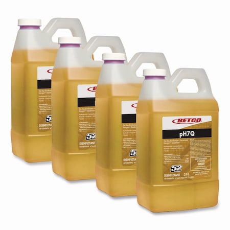 Betco pH7Q FastDraw Neutral Disinfectant, Pleasant Lemon Scent, 2 L Bottle, 4PK 3164700