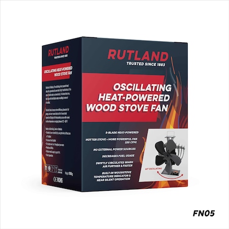 Rutland Oscillating Wood Stove Fan, 5-Blade Heat-Powered FN05