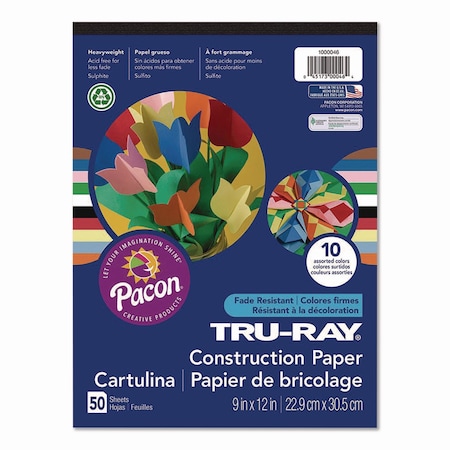 Pacon Tru-Ray Construction Paper, 9 x 12, Assorted Colors, 50 Sheets/Pad P1000046