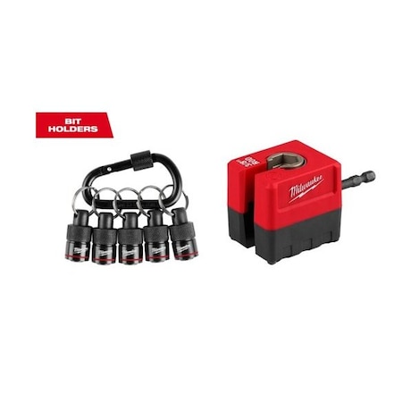 Milwaukee Hand Trucks SHOCKWAVE Impact Duty 3/8 Inch Threaded Rod Nut Runner and 5pc Bit Holder with Carabiner 48-32-4537+48-32-2391